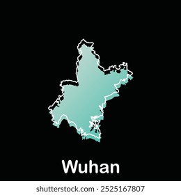 Plantilla de diseño de la ciudad de Wuhan con estilo de boceto gráfico de contorno aislado sobre fondo negro