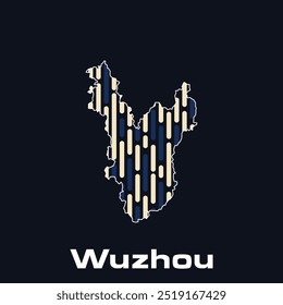 Map City of Wuzhou - location on China country, modern and simple with line data connection vector design - logotype element for template