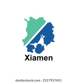 Map City of Xiamen, simple and modern design template vector - map location on China Country