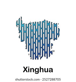 Mapa Cidade de Xinghua Tech Logo Vetor Design Illustration, modelo moderno de design de logotipo de conexão de tecnologia