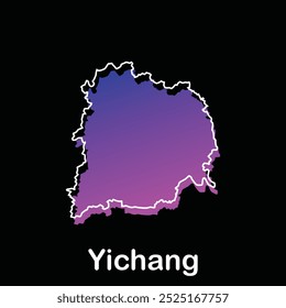 Plantilla de diseño de la ciudad de Yichang con estilo de boceto gráfico de contorno aislado sobre fondo negro