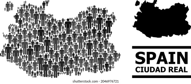 Map of Ciudad Real Province for demographics projects. Vector population abstraction. Abstraction map of Ciudad Real Province organized of population elements.