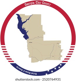 Map of Clay County in Georgia, USA arranged in a circle.