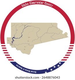 Mapa do Condado de Clearwater em Idaho, EUA organizado em círculo.