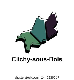 Map of Clichy sous Bois design illustration, vector symbol, sign, outline, World Map International vector template on white background