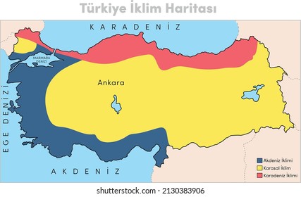 Map of climate types in Turkey, Mediterranean climate, Continental climate, Black sea climate