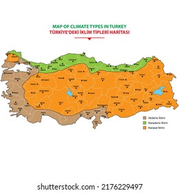 Map of climate types in Turkey, Mediterranean climate, Continental climate, Black sea climate