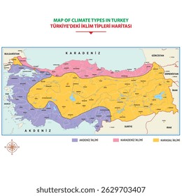 Mapa de tipos de clima em Turquia, Clima mediterrâneo, Clima continental, Clima do mar Negro
