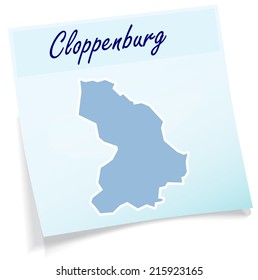 Map of Cloppenburg as sticky note in blue