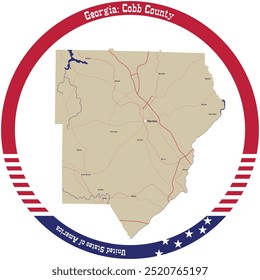 Mapa do Condado de Cobb, Geórgia, Estados Unidos da América organizado em círculo.