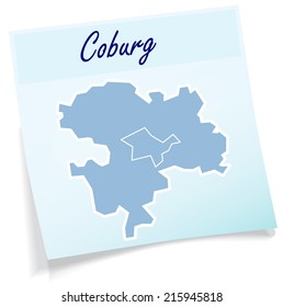 Map of Coburg as sticky note in blue