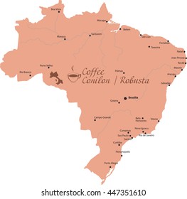 map coffee conilon, robusta in Brazil