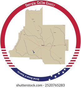 Map of Coffee County in Georgia, USA arranged in a circle.