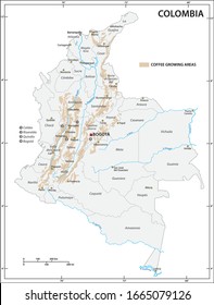 Map of the coffee growing areas of Colombia