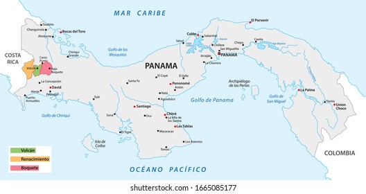 Map of the coffee growing areas of Panama