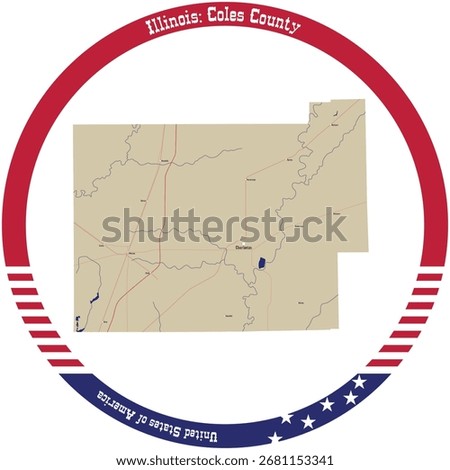Map of Coles County in Illinois, USA arranged in a circle.