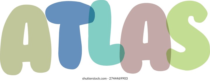 Map collection word art, global navigation text graphic, colorful rounded font, overlapping transparent layers, vector illustration for education and adventure travel branding