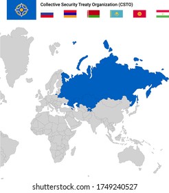 Map Of Collective Security Treaty Organization Countries And Flags