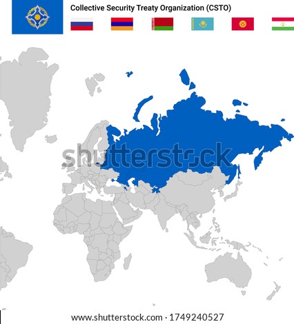 Map of Collective Security Treaty Organization countries and flags