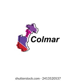 Map of Colmar vector design template, national borders and important cities illustration on white background