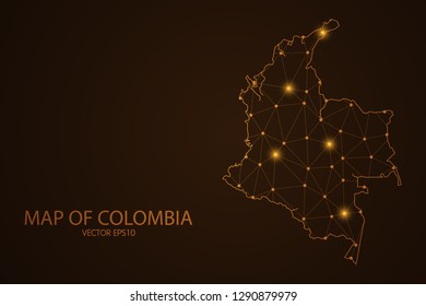 Map of Colombia - Abstract mash line and point scales on dark background. 3D mesh polygonal network connections.Vector illustration eps 10. 