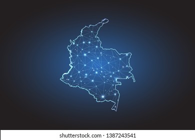 Map of Colombia - Abstract mash line and point scales on circuit dark background. Wire frame 3D mesh polygonal network line, design sphere, dot and structure. Vector illustration eps 10.