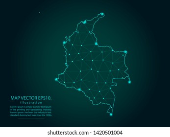 Map of colombia - Abstract mash line and point scales on dark gradient background. Wire Frame 3D mesh polygonal network line, design sphere, dot and structure. Vector illustration eps 10.