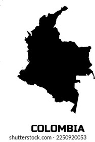 Map of COLOMBIA country in  black.  With the  caption of the country  name " COLOMBIA ".
