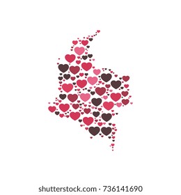 map of colombia filled with hearts of different sizes and colors