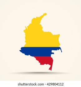 Map of Colombia in Colombia flag colors


