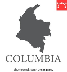 Map Of Colombia Glyph Icon, Country And Travel, Colombia Map Vector Icon, Vector Graphics, Editable Stroke Solid Sign, Eps 10