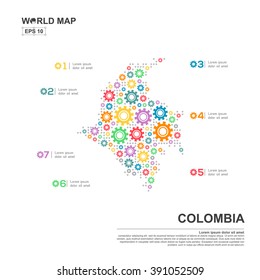 Map Of Colombia Infographic design template with gear chain