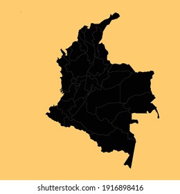 Map of Colombia isolated on Yellow background, Vector EPS 10