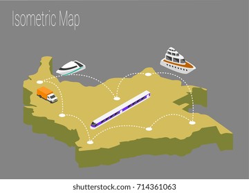 Map Colombia isometric concept. 3d flat illustration of Map Colombia.