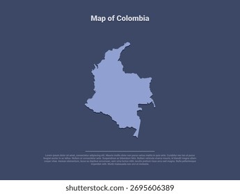 Map of Colombia, minimalist vector silhouette in soft blue on dark background