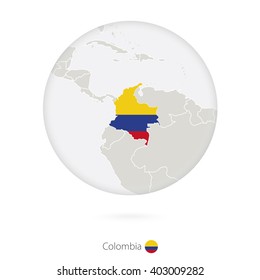 Map of Colombia and national flag in a circle. Colombia map contour with flag. Vector Illustration.