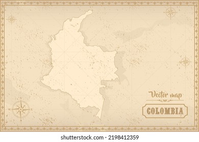 Map of Colombia in the old style, brown graphics in retro fantasy style