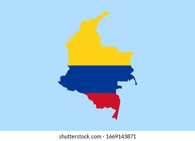 Map of Colombia on a blue background, Flag of Colombia on it.