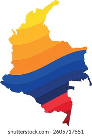 Map Colombia paint colors in the national flag, yellow, blue, red Vector illustration
