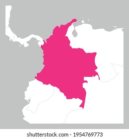 Map of Colombia pink highlighted with neighbor countries