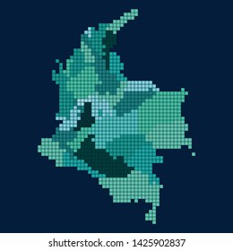 Map of Colombia in pixels with departments separated by color 