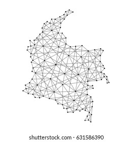 Map of Colombia from polygonal black lines and dots of vector illustration