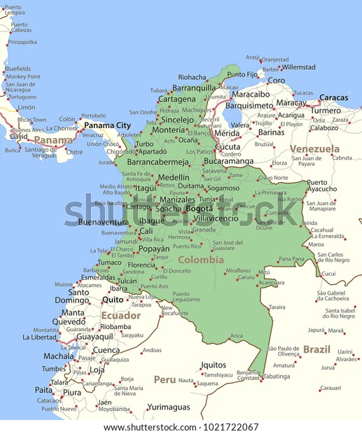 Map Of Colombia And Surrounding Countries Map Colombia Shows Country Borders Urban Stock Vector (Royalty Free)  1021722067 | Shutterstock