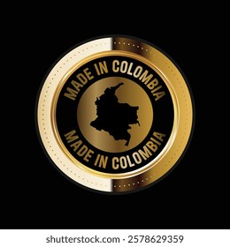 Map of Colombia. Vector illustration. Logo, Icon, and Symbol. Colombia map gold seal. 