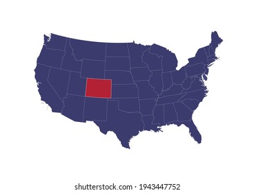 Map of Colorado. The map is colored in the colors of the US flag. Map shows the location of Colorado in the USA. This file is appropriate for digital editing and prints of all sizes.