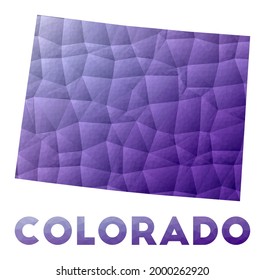 Map of Colorado. Low poly illustration of the us state. Purple geometric design. Polygonal vector illustration.