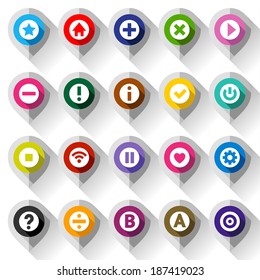 Map colored icons, on folded from gray paper, vector illustration