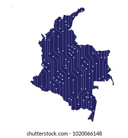 Map of Columbia country, Map of Columbia with a technological electronics circuit. Map of Columbia with electronic circuit.