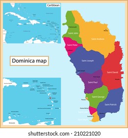 Map of the Commonwealth of Dominica drawn with high detail and accuracy.