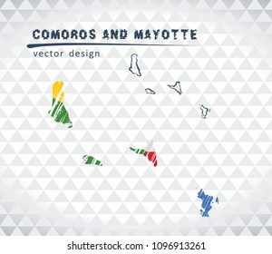 Map of Comoros and Mayotte with hand drawn sketch pen map inside. Vector illustration